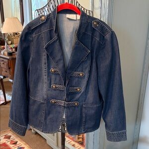 Chico's Dark Blue Military-Style Jean Jacket